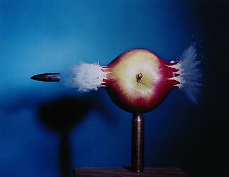 Harold Eugene Edgerton, 30 Bullet Piercing an Apple, from the series Ten Dye Transfer Photographs, 1964, Dye transfer print