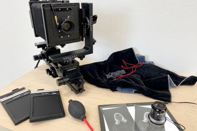 4×5カメラ、フィルムなどワークショップで使用する道具